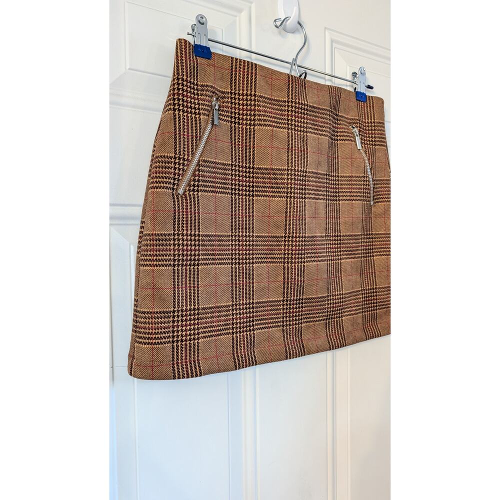 New Chocolate USA Brown Plaid Mini Skirt Medium Academia Preppy Fall - Picture 4 of 8